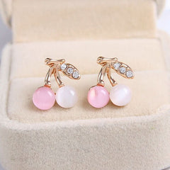 Opal Cherry Earrings, Sweet Diamond Fruit Ear Ornament - Nimall