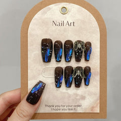 Original handmade manicure wearing nail transparent black with aurora diamond flash manicure, handmade patch wearing nail - Nimall