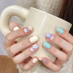 Original real shot upgraded spring and summer dopamine mint mambo butterfly hand - worn nail piece ice cream small short nail - Nimall