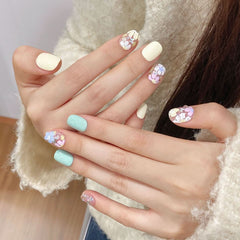 Original real shot upgraded spring and summer dopamine mint mambo butterfly hand - worn nail piece ice cream small short nail - Nimall