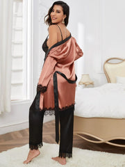 Pajama Set Consisting Of Belted Silk Robe Womens Lingerie - Nimall