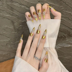 Paper drunk gold fan gold Buccellati diamond - set pure handmade light luxury wearing nail advanced niche nail art finished product - Nimall