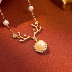 Pearl Elk Necklace Female Fawn Pendant Collarbone Chain - Nimall