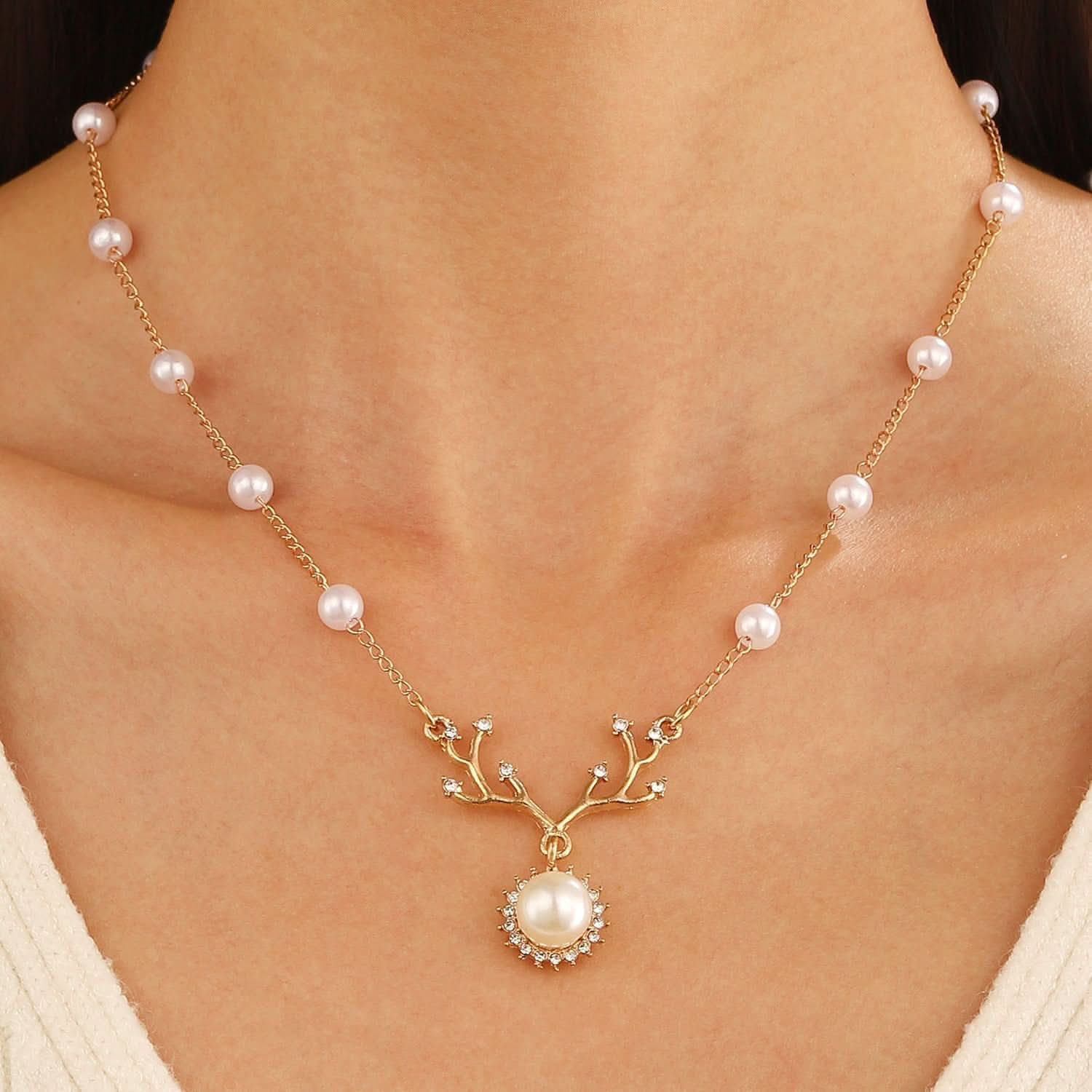 Pearl Elk Necklace Female Fawn Pendant Collarbone Chain - Nimall