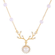 Pearl Elk Necklace Female Fawn Pendant Collarbone Chain - Nimall