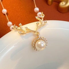 Pearl Elk Necklace Female Fawn Pendant Collarbone Chain - Nimall