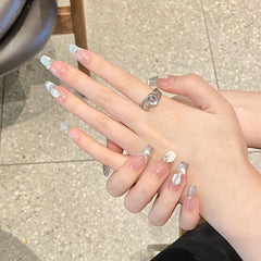 Pearl ripples pure hand - worn nail ice through the gradual change of the eye of the ocean cat eye light luxury pure want to show white nail patch - Nimall