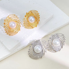 Pearl Spiral Earrings Women's Stud Earrings - Nimall