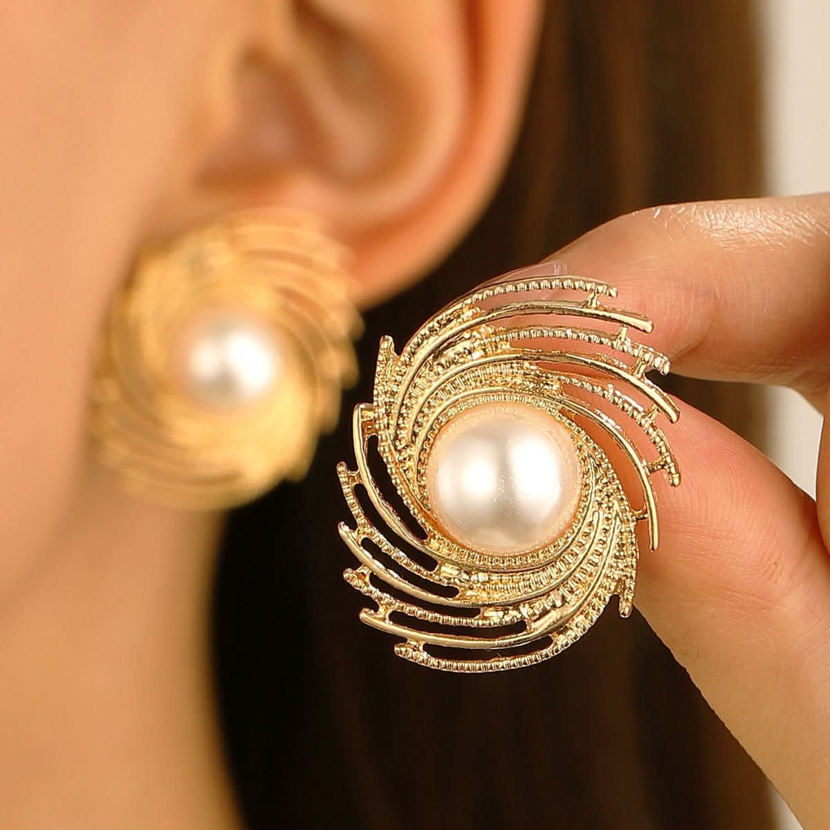 Pearl Spiral Earrings Women's Stud Earrings - Nimall