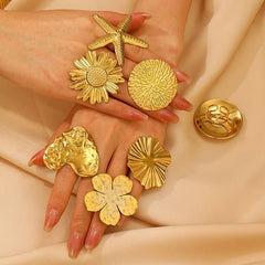 Personality ring Female flower sunflower starfish open ring - Nimall