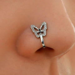 Personalized u - shaped false nose ring with diamonds butterfly nose stud nose clip - Nimall