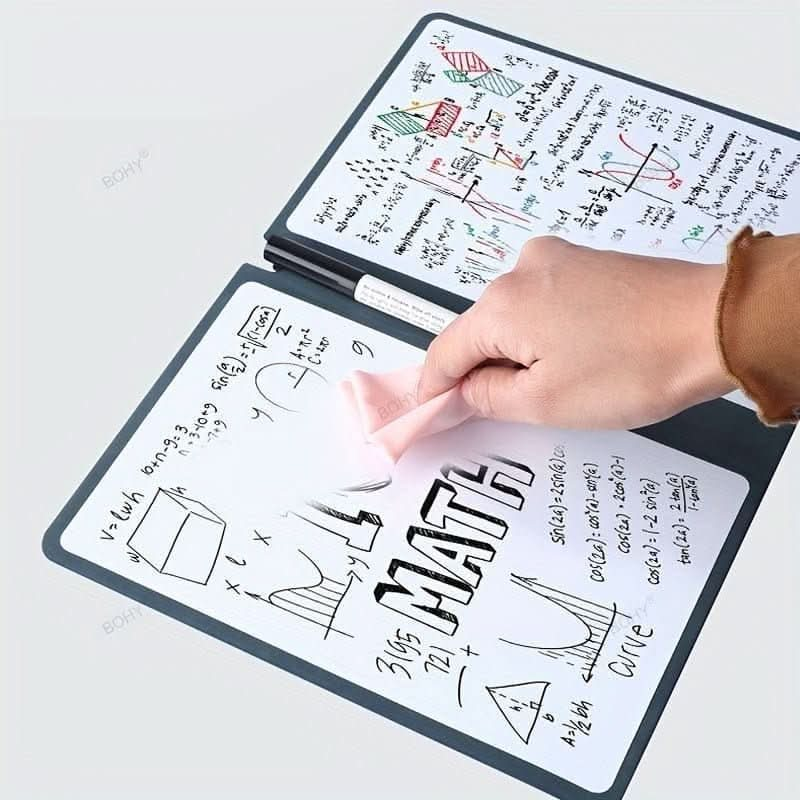 Portable & Stylish A5 Reusable Whiteboard Notebook: Weekly Planner, Faux Leather Memo, Free Whiteboard Pen & Erasing Cloth - Nimall