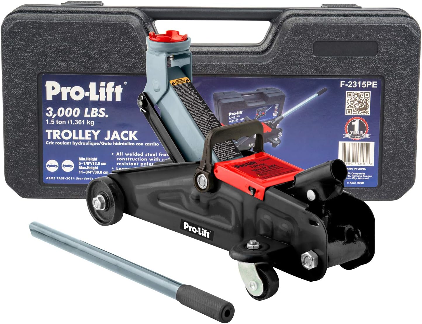 Pro - LifT F - 2315PE Grey Hydraulic Trolley Jack Car Lift with Blow Molded Case - 3000 LBS Capacity, 12 Inch, Black AH004 - Nimall