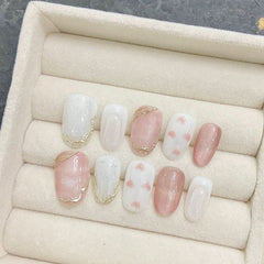 Pure hand - worn nail color love spring and summer naked pink hand - painted clear and white versatile nail art cute nail art sticker - Nimall