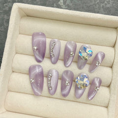 Pure hand - worn nail fake nail patch nail art finished product purple light bulb cat eye magic mirror miracle angel removable - Nimall