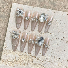 Pure handmade wearing nail piece Handmade advanced pure desire light luxury explosive light bulb cat eye flash diamond removable nail piece - Nimall