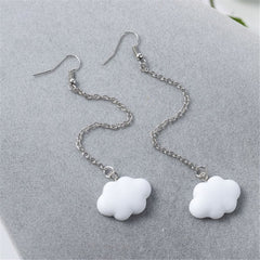 Pure white cloud fringed chain earrings - Nimall