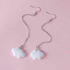 Pure white cloud fringed chain earrings - Nimall