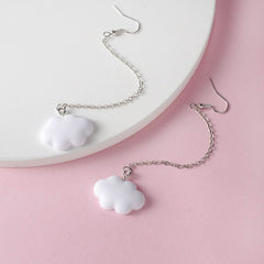 Pure white cloud fringed chain earrings - Nimall