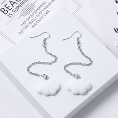 Pure white cloud fringed chain earrings - Nimall