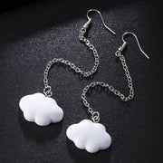 Pure white cloud fringed chain earrings - Nimall