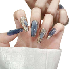 Real shot wearing nail pure handmade nail art finished fake nail patch blue light bulb cat eye buchella - Nimall