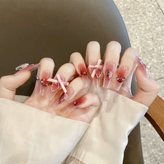 Red naked through ice through high cold three - dimensional butterfly sticker drilling lifetime love socialite hottie wearing nail fake nails - Nimall