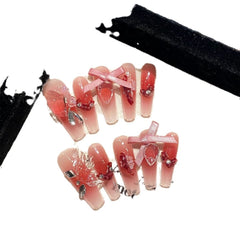 Red naked through ice through high cold three - dimensional butterfly sticker drilling lifetime love socialite hottie wearing nail fake nails - Nimall