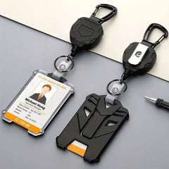 Retractable Heavy Duty Badge Reels With ID Badge Holder Tactical Id Card Holder Vertical Id Holder With Mountaineering easy to pull buckle With Carabiner Keychain Badge Reel - Nimall