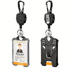 Retractable Heavy Duty Badge Reels With ID Badge Holder Tactical Id Card Holder Vertical Id Holder With Mountaineering easy to pull buckle With Carabiner Keychain Badge Reel - Nimall