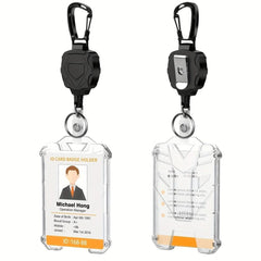 Retractable Heavy Duty Badge Reels With ID Badge Holder Tactical Id Card Holder Vertical Id Holder With Mountaineering easy to pull buckle With Carabiner Keychain Badge Reel - Nimall