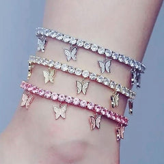 Rhinestone small butterfly anklet simple temperament fringed foot decoration fashionable beach jewelry - Nimall