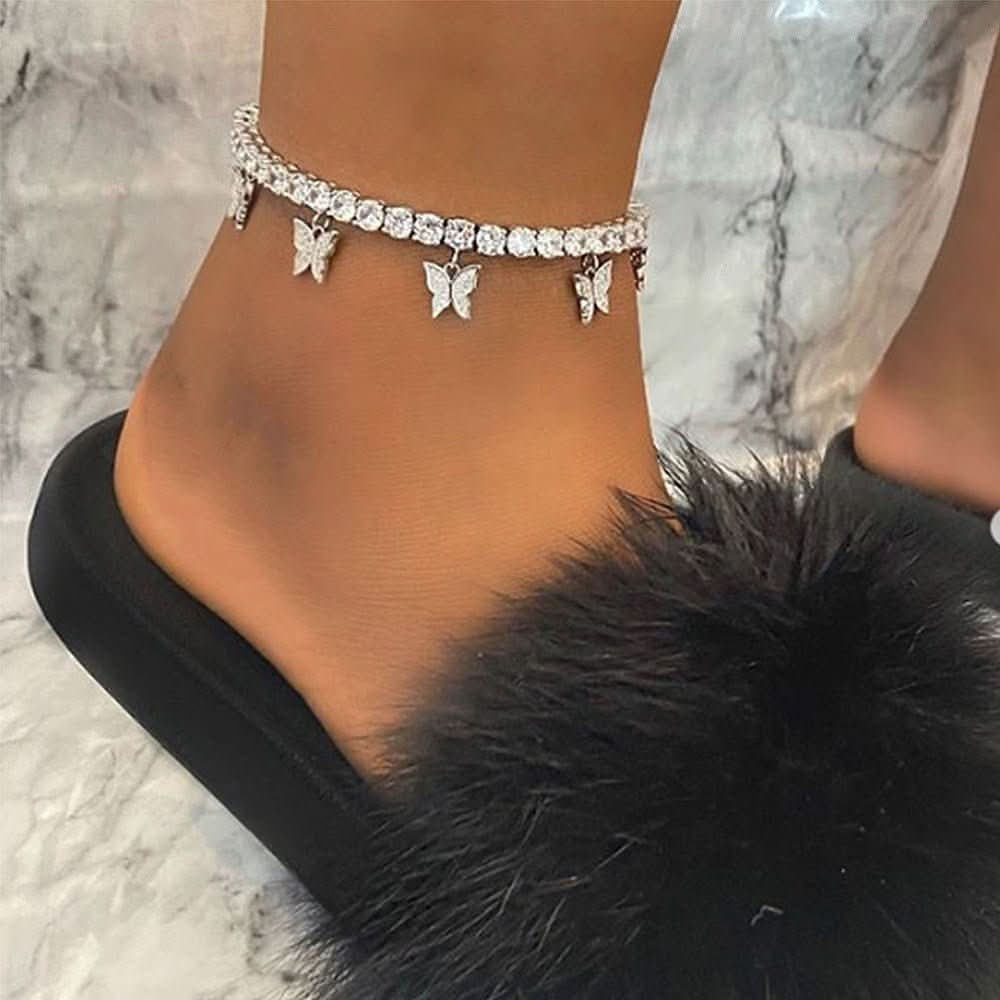 Rhinestone small butterfly anklet simple temperament fringed foot decoration fashionable beach jewelry - Nimall