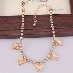 Rhinestone small butterfly anklet simple temperament fringed foot decoration fashionable beach jewelry - Nimall