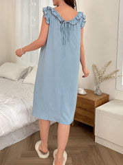 Ruffle Trim Contrast Detail Nightdress Womens Lingerie - Nimall