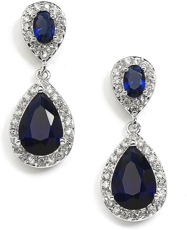 Sapphire Cubic Zirconia Teardrop Earrings AL060 - Nimall