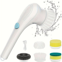 Set, Electric Scrubber With 5 Replaceable Brush Heads, Portable Spin Scrubber, Cordless Handheld Cleaning Brush For Bathroom/Tub/Wall Tiles/ Floor/Kitchen - Nimall