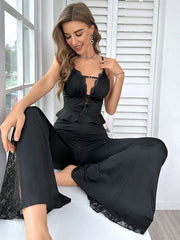 Sexy Strappy Pajama Set with Lace Detail Hollow Sleepwear Womens Lingerie - Nimall