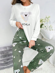 Shein CoupledUp White Koala Graphic Tee And Pants Pajama Set Womens Lingerie - Nimall