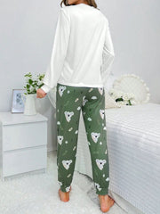 Shein CoupledUp White Koala Graphic Tee And Pants Pajama Set Womens Lingerie - Nimall