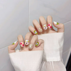 Short round pinched cute cartoon dopamine girl hand - painted hand - worn nail fake nail manicure - Nimall