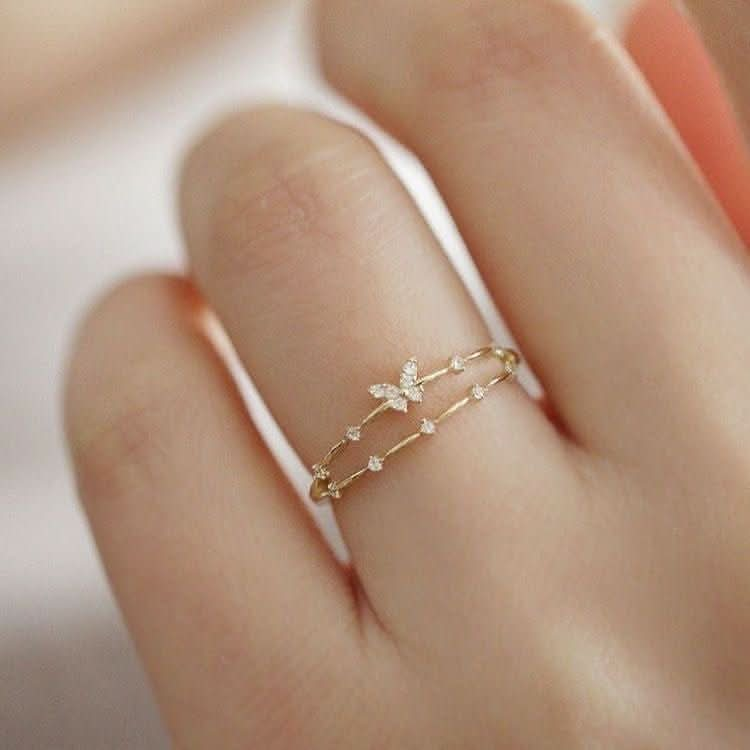 Simple butterfly ring women's fashion temperament double - layer geometric opening ring - Nimall