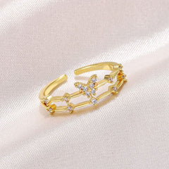 Simple butterfly ring women's fashion temperament double - layer geometric opening ring - Nimall