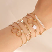 Simple circle bracelet set Flower tassel leaf bracelet 6 - piece set - Nimall