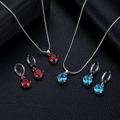 Simple fashion temperament necklace earrings set multi - color zircon pendant - Nimall