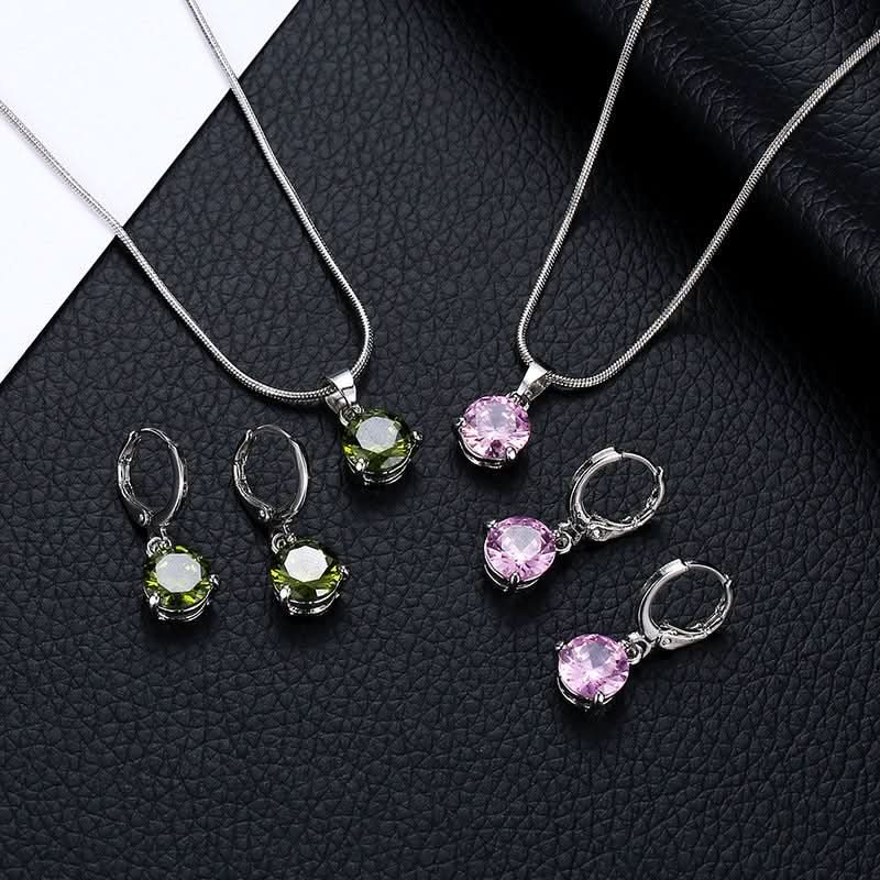 Simple fashion temperament necklace earrings set multi - color zircon pendant - Nimall