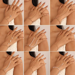 Simple pearl love chain multi - layer finger chain alloy finger jewelry - Nimall