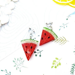 Simulated three - dimensional fruit earrings, cool summer watermelon earrings, cute ear clips without piercings. - Nimall