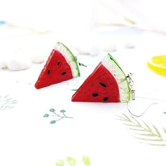 Simulated three - dimensional fruit earrings, cool summer watermelon earrings, cute ear clips without piercings. - Nimall