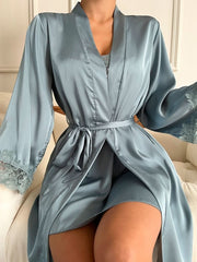 Sleepsuit Satin Sleep Dress With Contrast Embroidery Womens Lingerie - Nimall